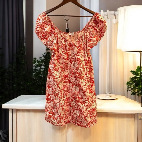 Madewell Margie Mini Dress Linen Dark Orange Floral Sz 12  Milkmaid Peasant - Picture 11 of 11